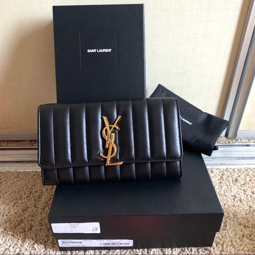 Saint Laurent Vicky Quilted Leather Long Wallet - Picture 1 of 14